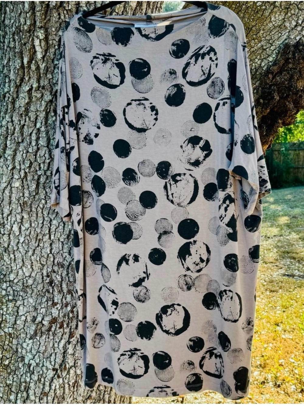 Bryn Walker-Lagonlook Gray with Black Abstract Polka Dots Oversized DressSize S